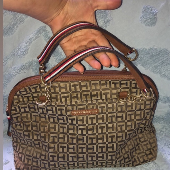 Tommy Hilfiger Tan and Brown Monogram Satchel - Picture 1 of 7